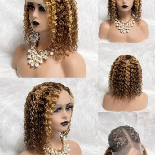 Ombre Honey Blonde Bob Jerry Curls Lace Human Hair