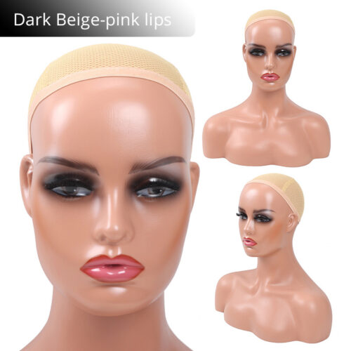 Female Mannequin Head with Shoulder Manikin PVC Head Bust Wig Head Stand
